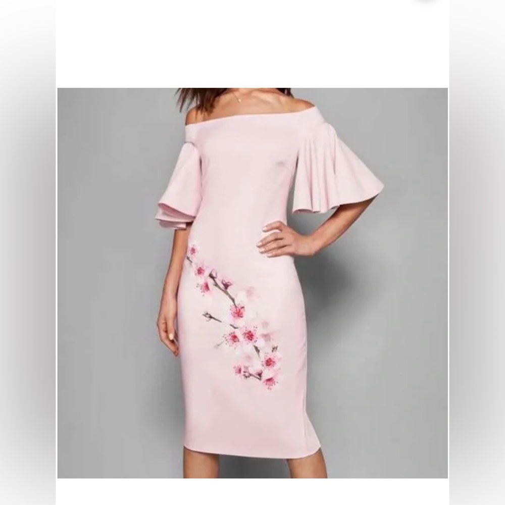 Ted baker Pink Floral Off-Shoulder Midi Dress